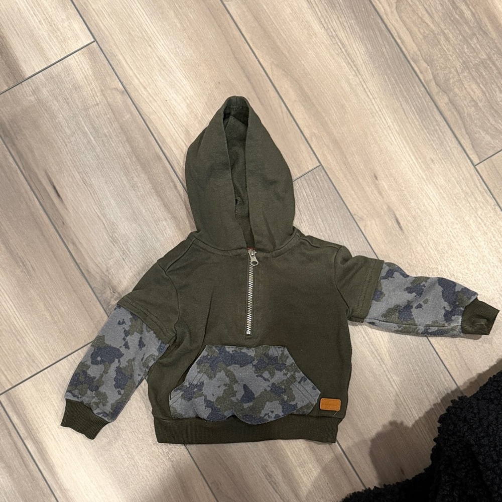 7 For All Mankind Kids Hoodie - Olive and Charcoal Camouflage
